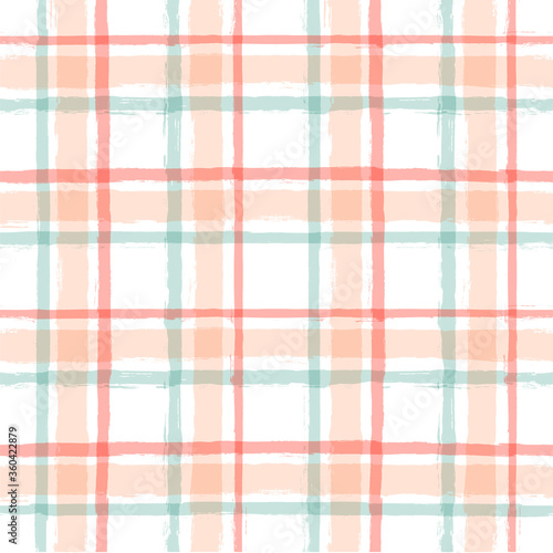 Gingham seamless pattern. watercolor pastel strokes texture for textile: shirts, plaid, tablecloths, clothes, bedding, blankets, makeup. vector checkered summer girly print