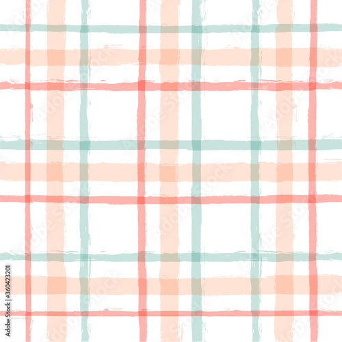 Gingham seamless pattern. watercolor pastel strokes texture for textile: shirts, plaid, tablecloths, clothes, bedding, blankets, makeup. vector checkered summer girly print