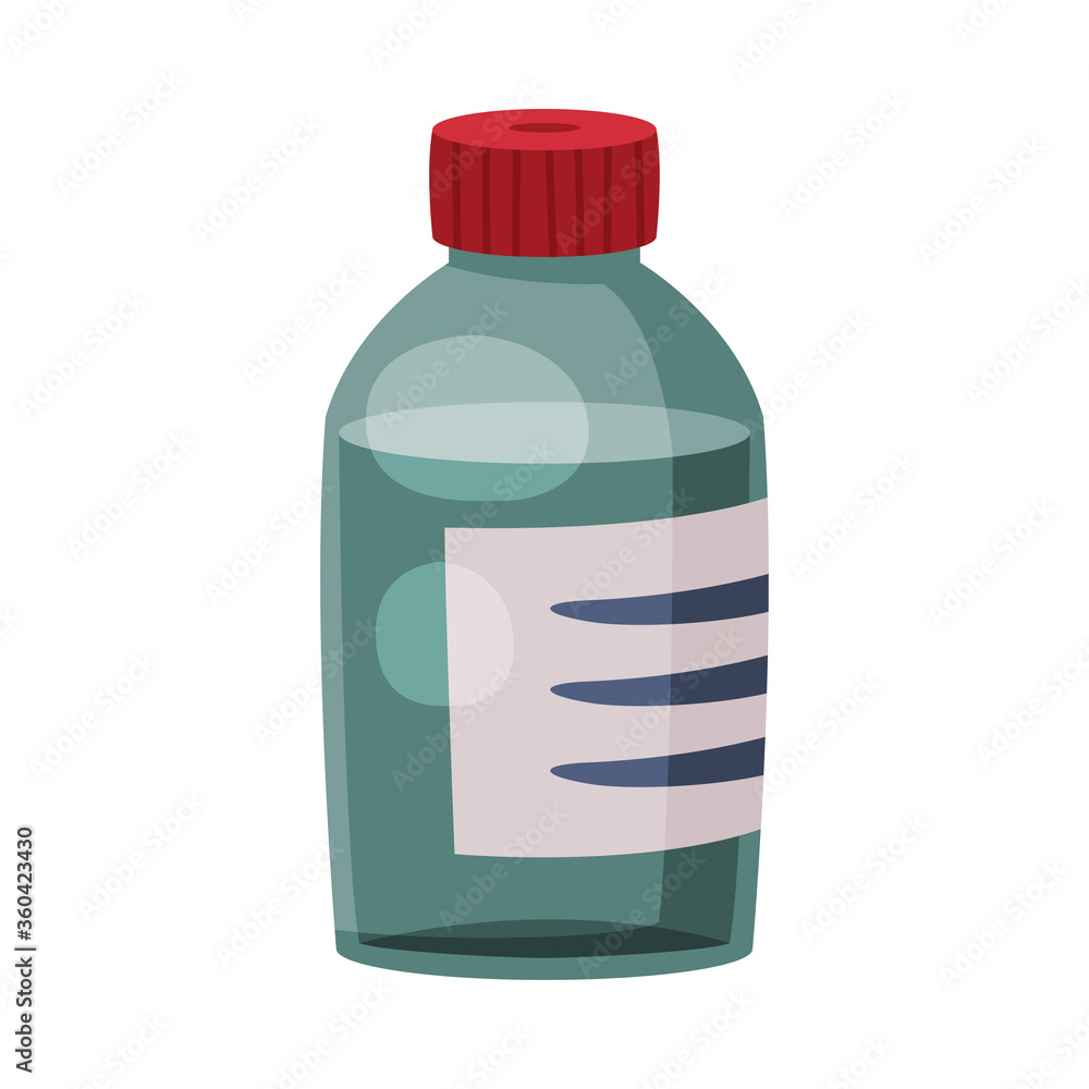 Glass Medicine Bottle, Pharmaceutical Container, Medication Supplies for Health Treatment, First Medical Aid Kit Element Vector Illustration Glass Medicine Bottle, Pharmaceutical Container, Medication Supplies for Health Treatment, First Medical Aid Kit Element Vector Illustration