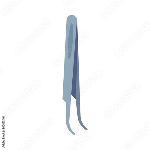Steel Medical Tweezers, Curved Dental Forceps Vector Illustration on White Background