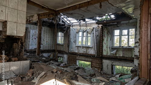 inside old ruined house. rooms and corridors in an abandoned building in a Ghost town