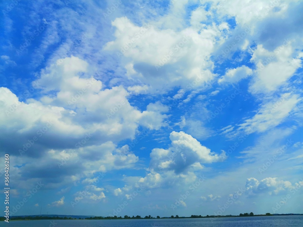 blue sky and clouds and river