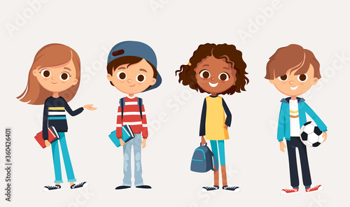Set of happy kids in different clothes.
