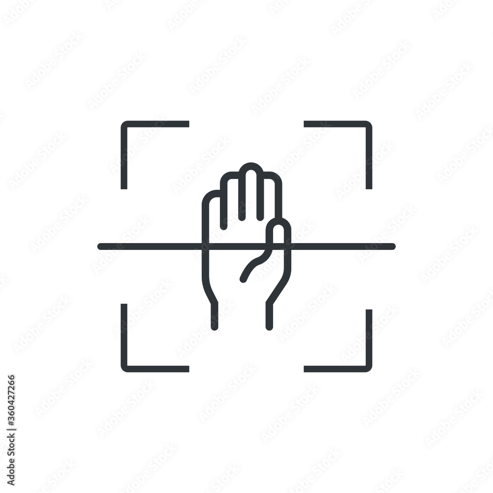 Hand scanning, biometrics line icon, vector illustration. Hand scanning, biometrics line icon, vector illustration.