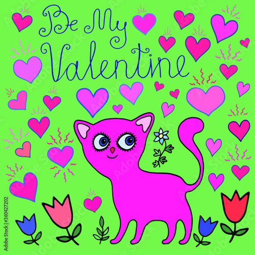cat with hearts be my valentine text