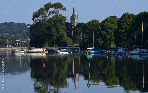 Truro Cathedral reflected in the river in the morning