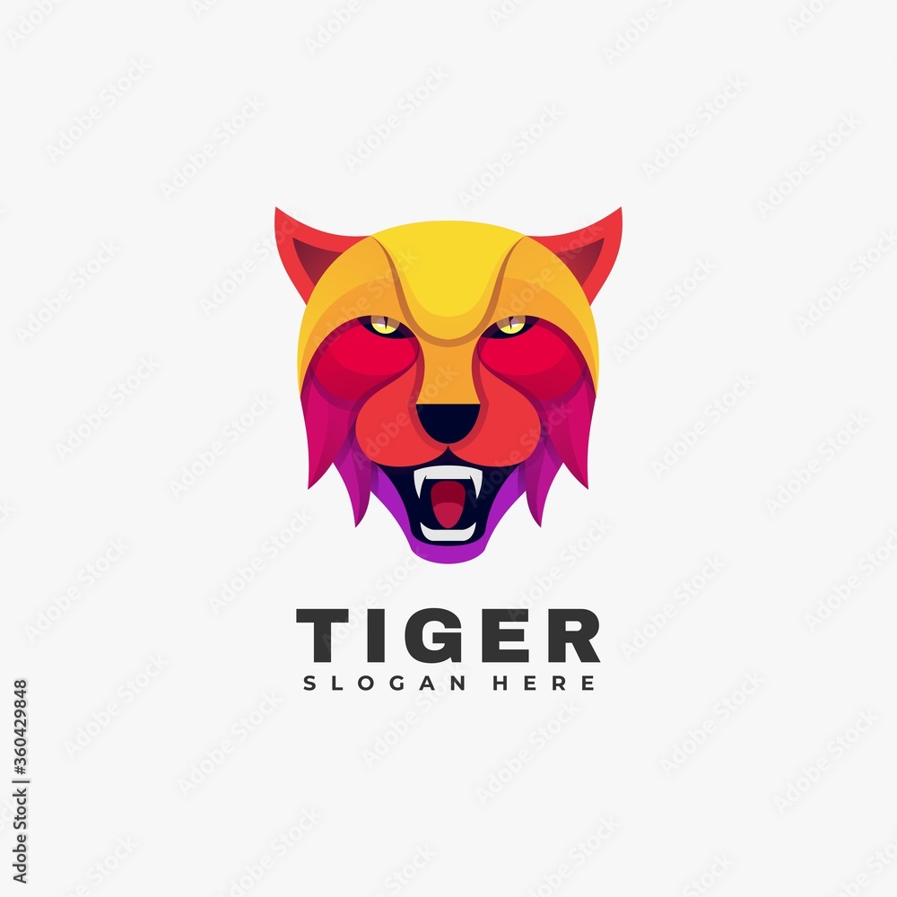 Vector Logo Illustration Tiger Colorful Style.