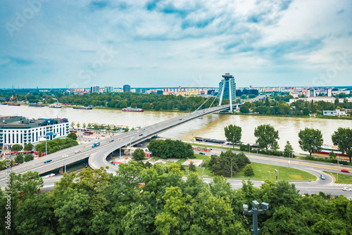Photography UFO Bridge over the Danube in Bratislava, the capital of Slovakia