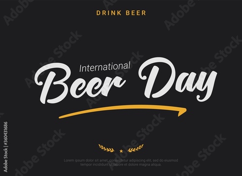 International Beer Day dark horizontal banner template. Retro font tagline, minimal star and spike decorative elements. Gratitude to brewers, bartenders, and beer technicians. Beer Gathering logo.