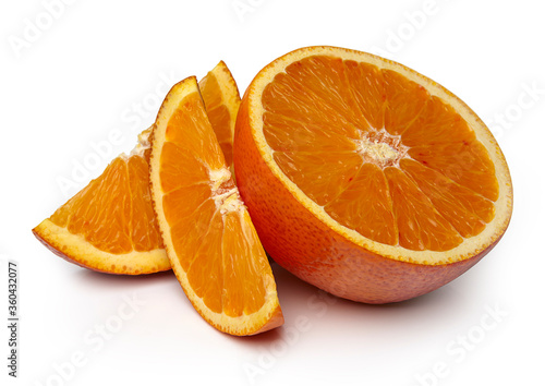 Slices of red orange isolated on white background. Closeup.