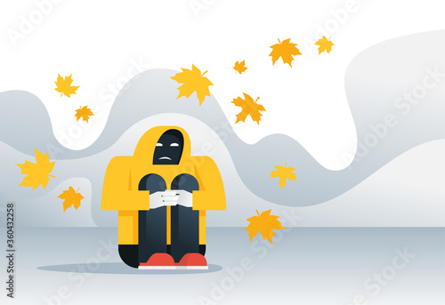 Autumn depression - loneliness, solitude melancholy - conceptual illustration for psychology 