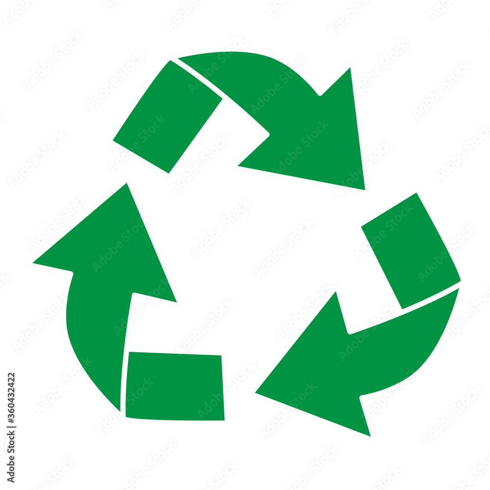 Green recycle icon vector isolated on white background. Trendy recycle icon in flat style. Template for sticker, symbol, logo, app and label. Creative concept, eco recycling sign. Vector illustration Green recycle icon vector isolated on white background. Trendy recycle icon in flat style. Template for sticker, symbol, logo, app and label. Creative concept, eco recycling sign. Vector illustration