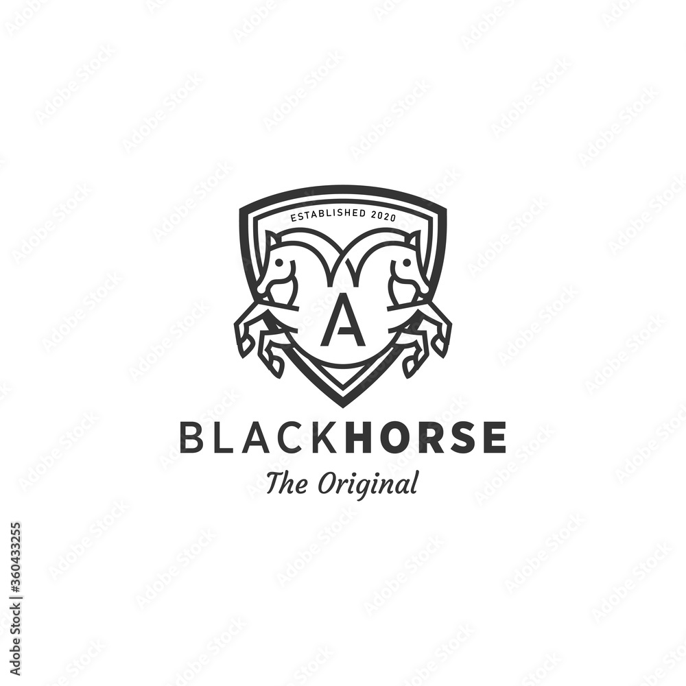 Black Horse Logo with Shield Premium Vector