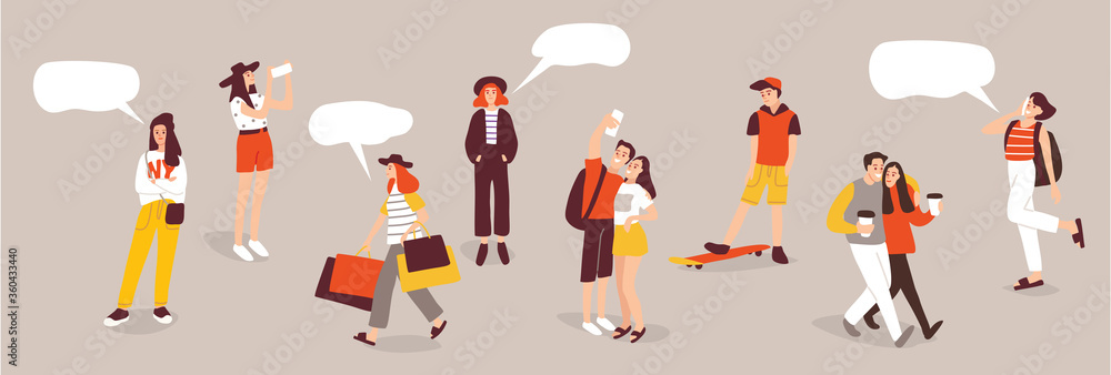 Fototapeta premium Urban teenagers.Young fashion people.Set of street style youngsters.