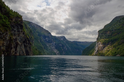 Scenic view of Geirangerfjord from boat trip through the fjord  Norway