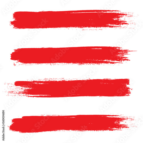 Red brush stroke set isolated on white background. Trendy brush stroke vector for ink paint, grunge backdrop, dirt banner, watercolor design and dirty texture. Brush stroke vector