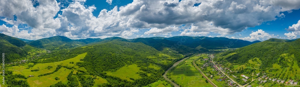 Panoramic view of the Carpathian mountains in summer