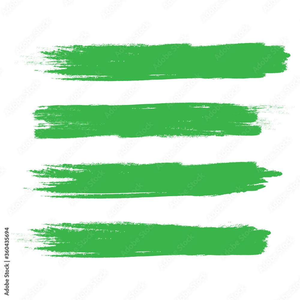 Green brush stroke set isolated on white background. Trendy brush stroke vector for ink paint, grunge backdrop, dirt banner, watercolor design and dirty texture. Brush stroke vector
