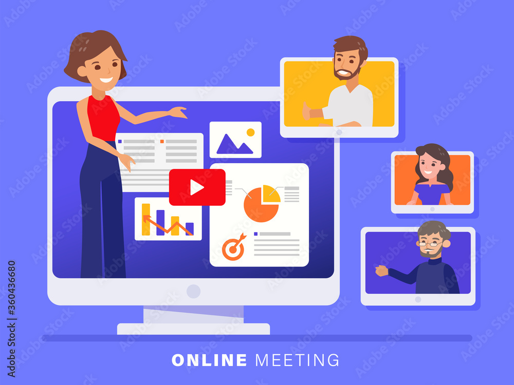 Online business team meeting held via a video conference call. Online business team meeting held via a video conference call.