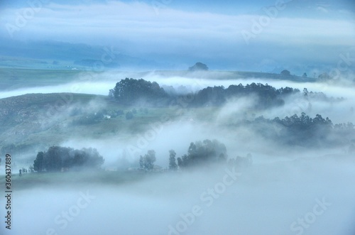 MISTY MORNING VIEW over Scotson Valley, Southern Drakensberg. Kwazulu Natal, South Africa. 