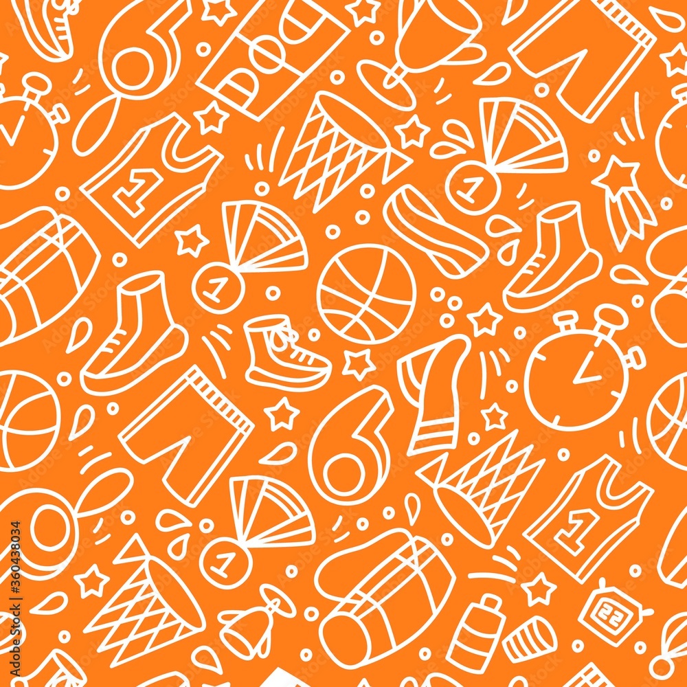 Basketball Seamless Pattern. Hand drawn sport items equipment