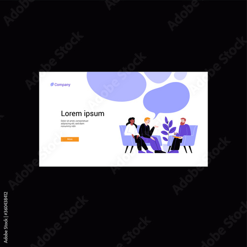A couple attending a therapy session with a male mental specialist. Couple psychotherapy session. Conversation with a psychologist. Website main page template