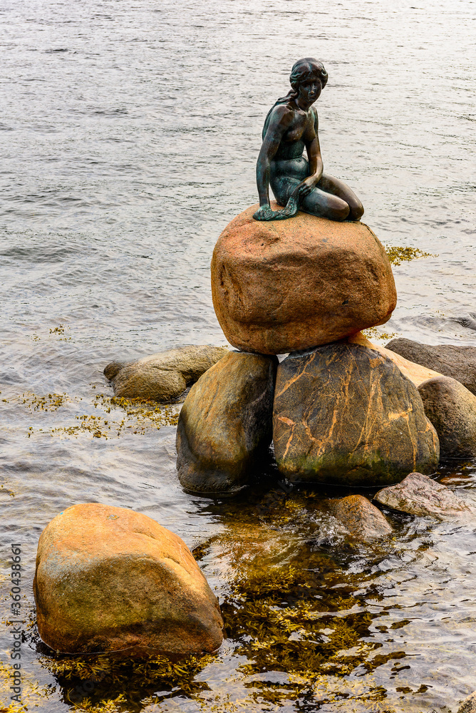 COPENHAGEN, DENMARK - JULY 26, 2017: The Little Mermaid, a bronze ...