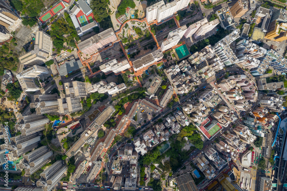 Naklejka premium Top view of Hong Kong city