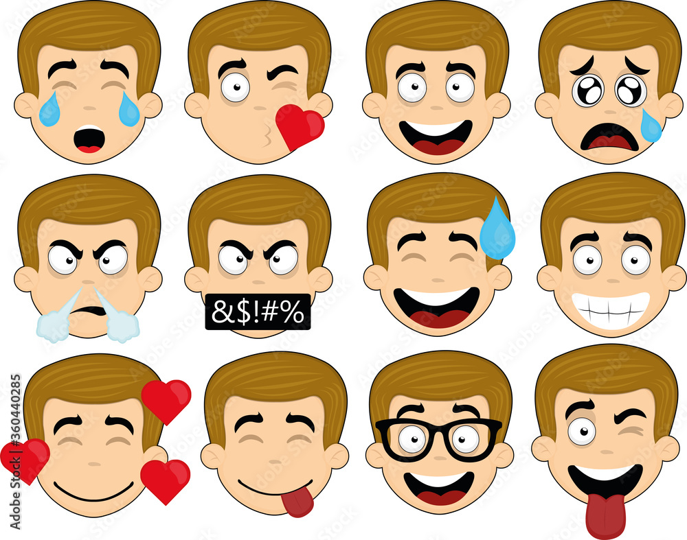 Vector illustration of a man's face with various expressions Vector illustration of a man's face with various expressions