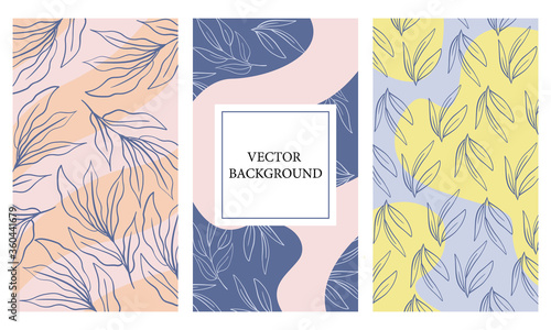 Social media background story pattern template. Flat style trendy minimal abstract with leaves decoration design.