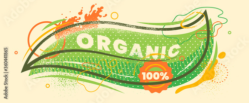 Organic food banner design with in colorful abstract style with typography. Vector illustration.