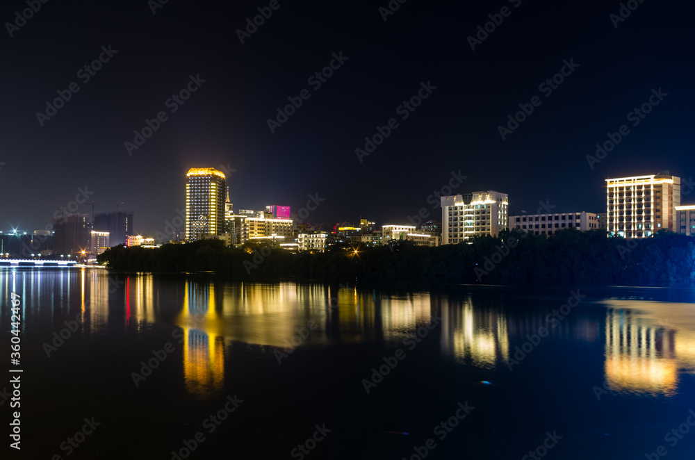 Night panorama view of Sanya city on Hainan island, China
