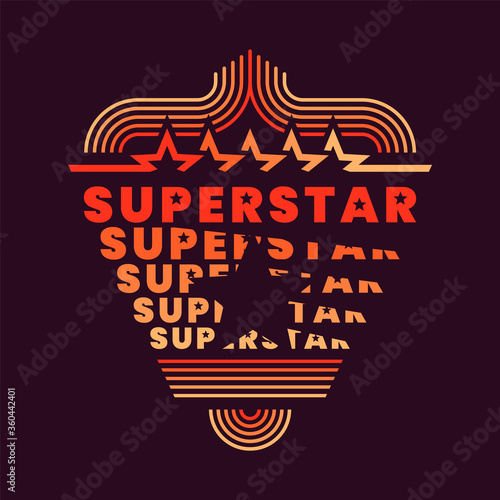 "Superstar" background design in retro style with typography and various graphic elements. Vector illustration.