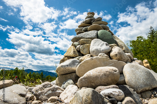 rock stack at a riverbed