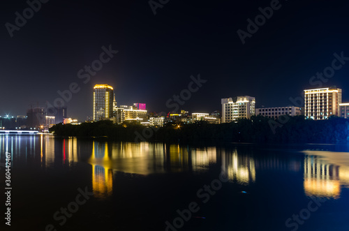 Night panorama view of Sanya city on Hainan island, China