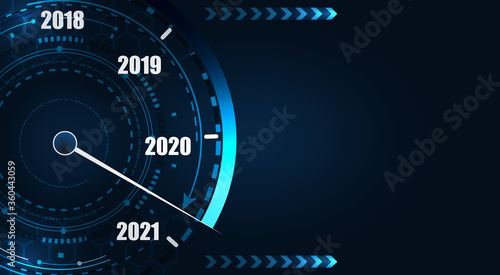 2021 Happy New Year. Greeting card in the form of a car speedometer. Graphic display. illustration
