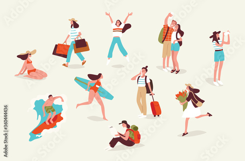Set of people in different poses. People daily activities collection.