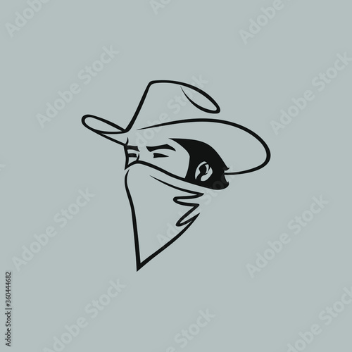 Cowboy outlaw portrait symbol on gray backdrop. Design element