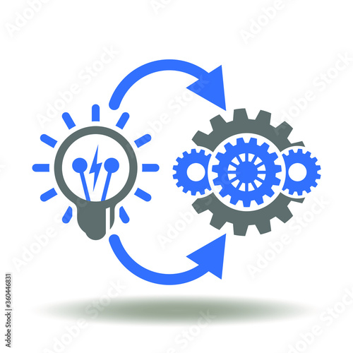 Implementation Business Industry Logo. Light Bulb Gears Mechanism Arrows Round Process Icon Vector.