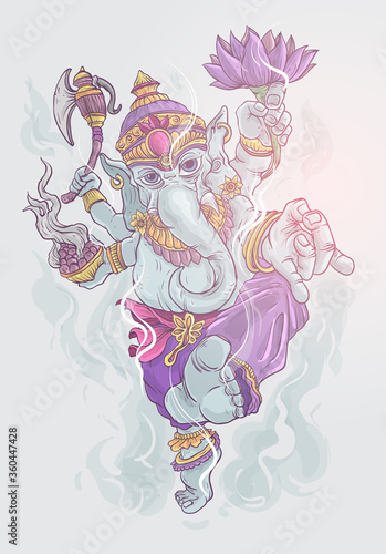 lord ganesh in colored illustration with smoke