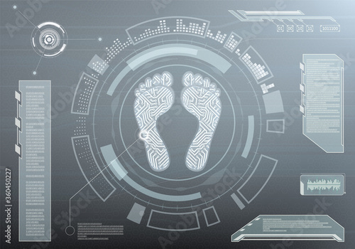 Futuristic dashboard with foot prints. Vector illustration.