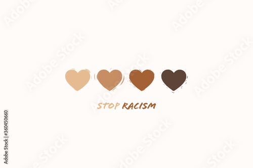 Stop racism with skin colors heart sign. Vector eps illustration