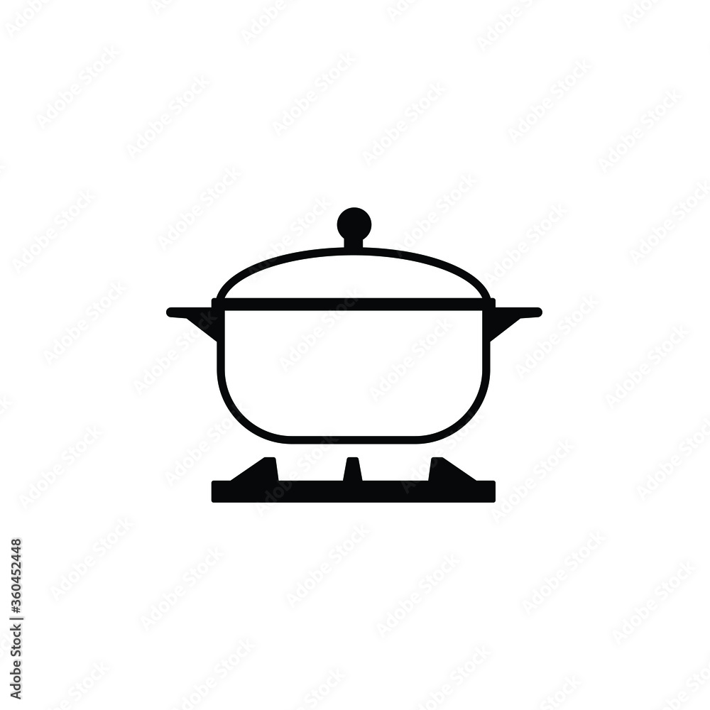 Food pot on gas stove icon vector in trendy flat style isolated on white background Food pot on gas stove icon vector in trendy flat style isolated on white background