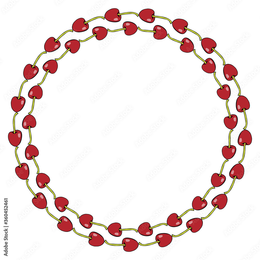 Round frame with creative cherries on white background. Vector image. Round frame with creative cherries on white background. Vector image.