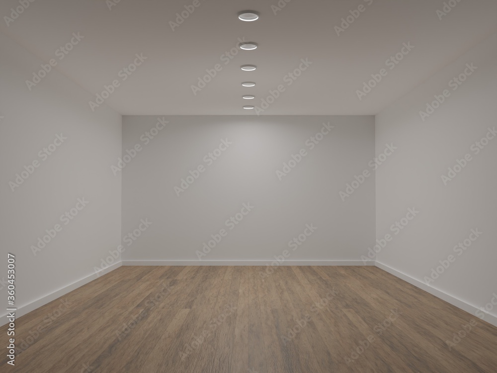 3D rendered illustration of empty room with white walls, wooden floor and ceiling lights, ideal for interior design 3D rendered illustration of empty room with white walls, wooden floor and ceiling lights, ideal for interior design