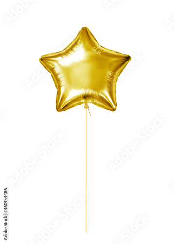 Gold foil balloon. Golden helium balloon star isolated on a white background