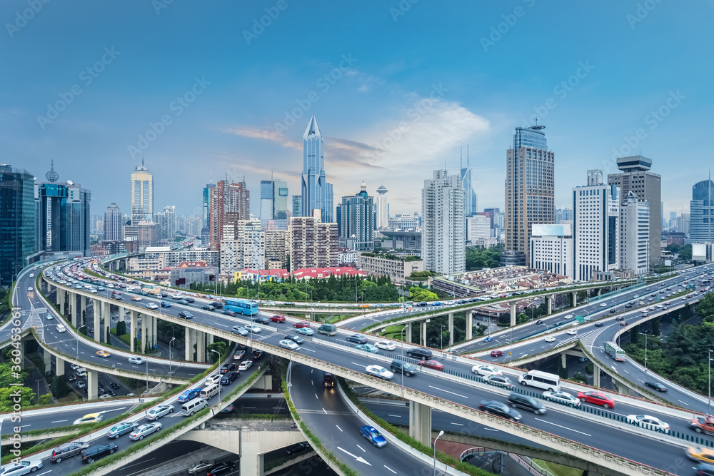 shanghai city interchange at dusk