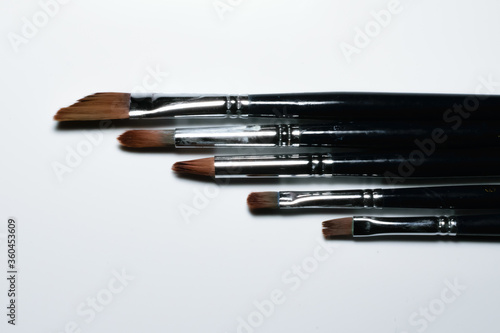 Painting brushes are kept side by side in descending order. White background