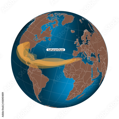 Saharan dust storm, cloud moves into the USA. Dust clouds under USA. Vector illustration. EPS 10