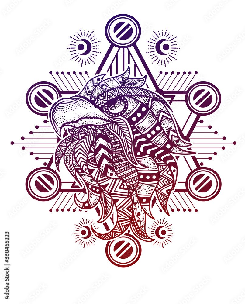 custom made wallpaper toronto digitalIllustration vector eagle head with sacred geometry pattern on white background.